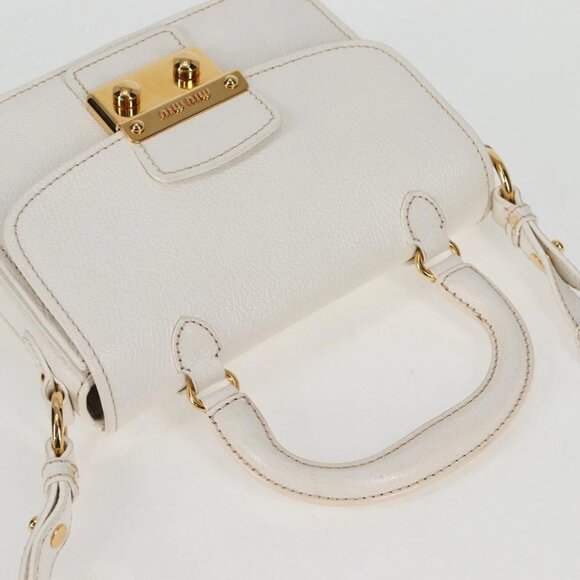 Miu Miu Hand Bag Leather 2way White Gold Auth - Picture 8 of 16